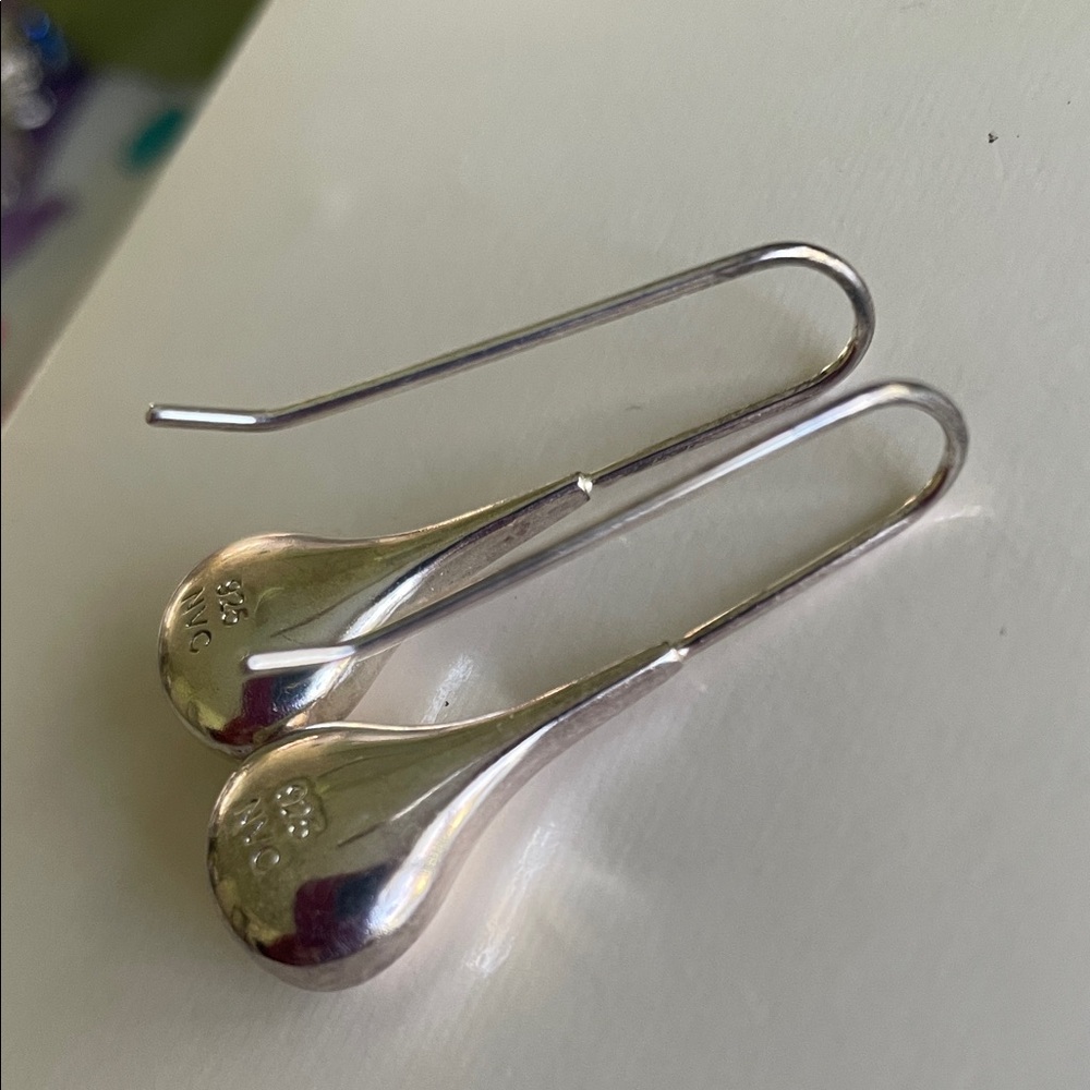 NVC 925 Sterling Silver Dangle Tear Drop Earrings Hook Modernist Signed Lot - Picture 6 of 7